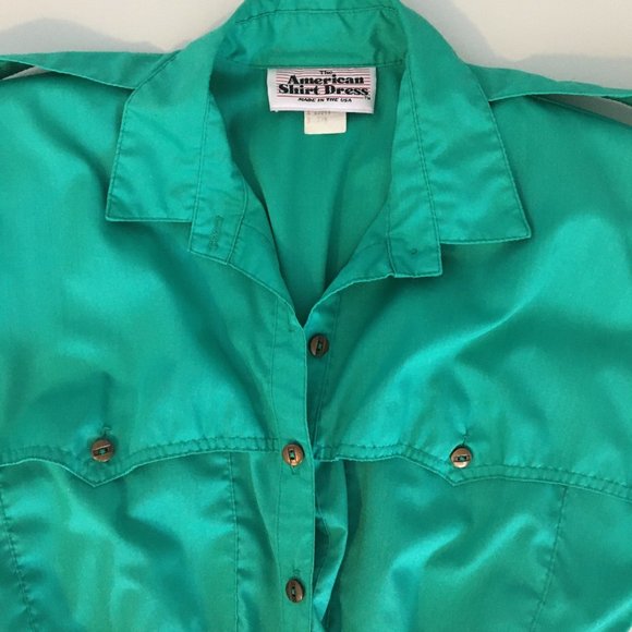 Vintage 80s Day Dress, Green Shirt Dress, Vintage Dress with Pockets Size Medium - Picture 4 of 14